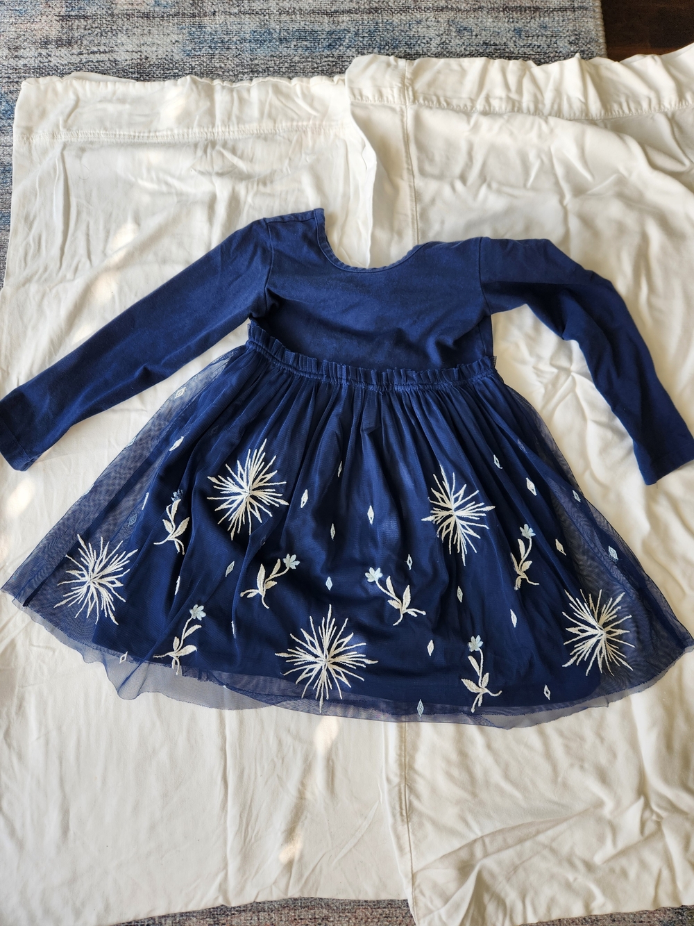Disney Navy Long-Sleeve Tulle Dress with White Embroidery
